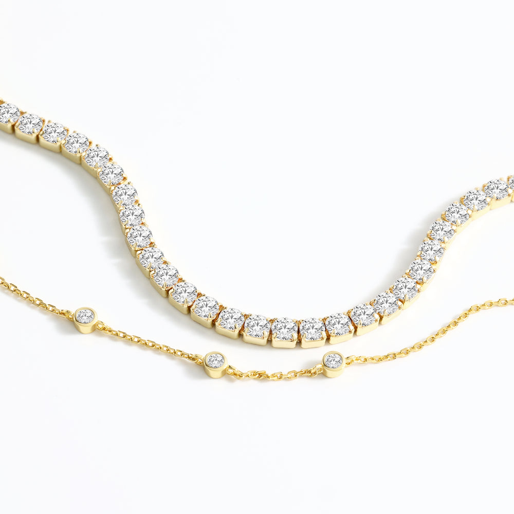 Bezel Set Bracelet and Tennis Bracelet Bundle - Gold / 7
