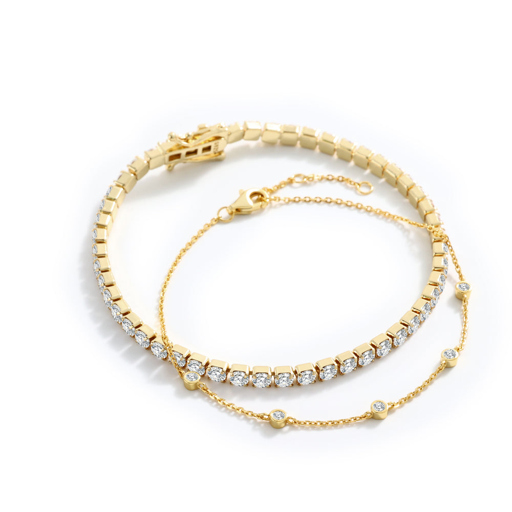 Bezel Set Bracelet and Tennis Bracelet Bundle - Gold / 7