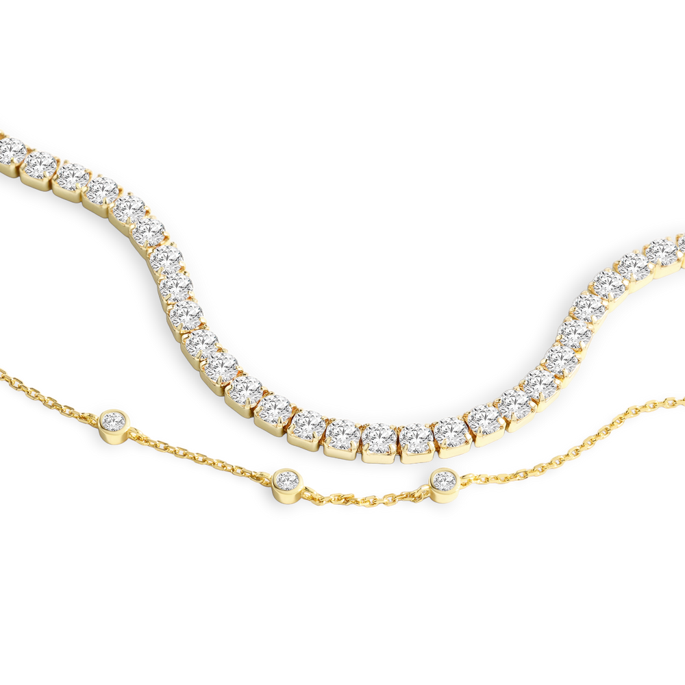 Bezel Set Bracelet and Tennis Bracelet Bundle - 18k Gold Plated / 7