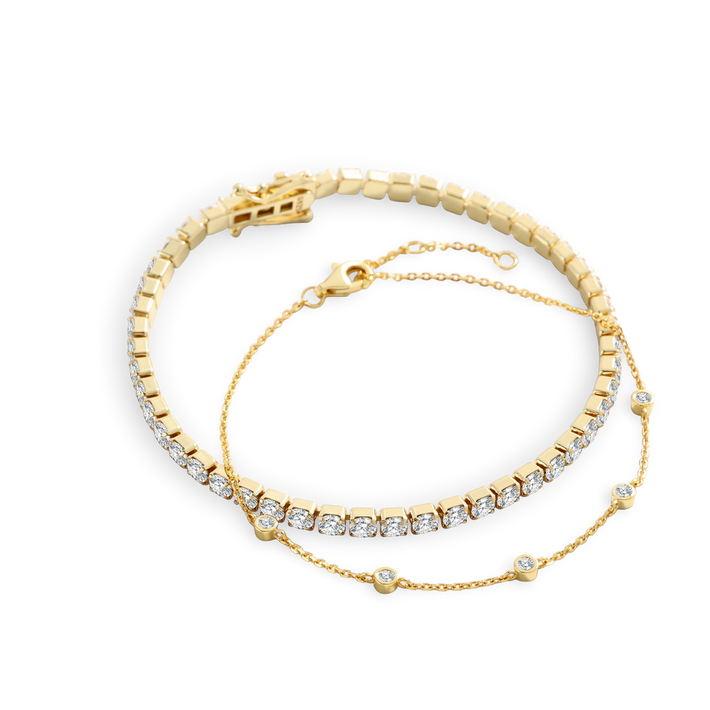 Bezel Set Bracelet and Tennis Bracelet Bundle - 18k Gold Plated / 7