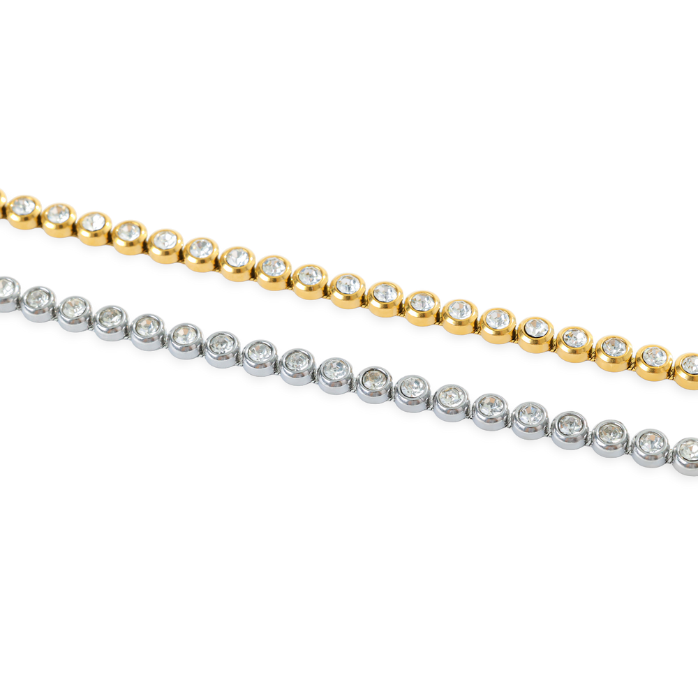 Bezel Tennis Bracelet - Gold / 6.5" + 1"