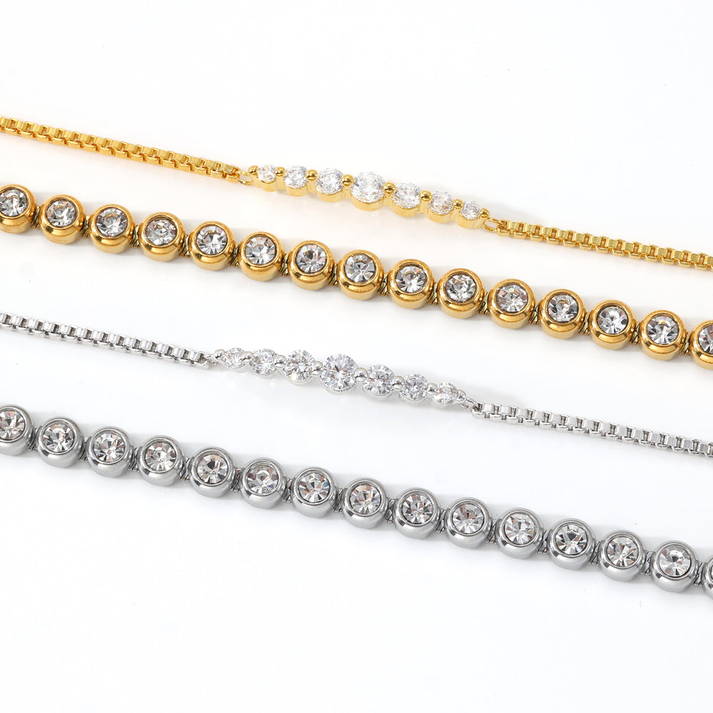 Bezel Tennis & Classic Arc Bracelet Stack - Gold