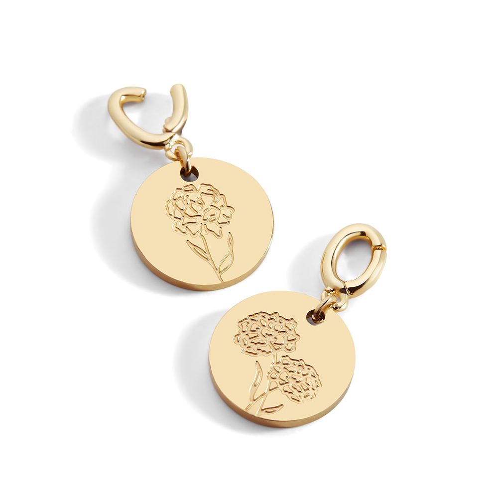 Engraved Birth Flower Disc Charm - December Holly / Charm Only