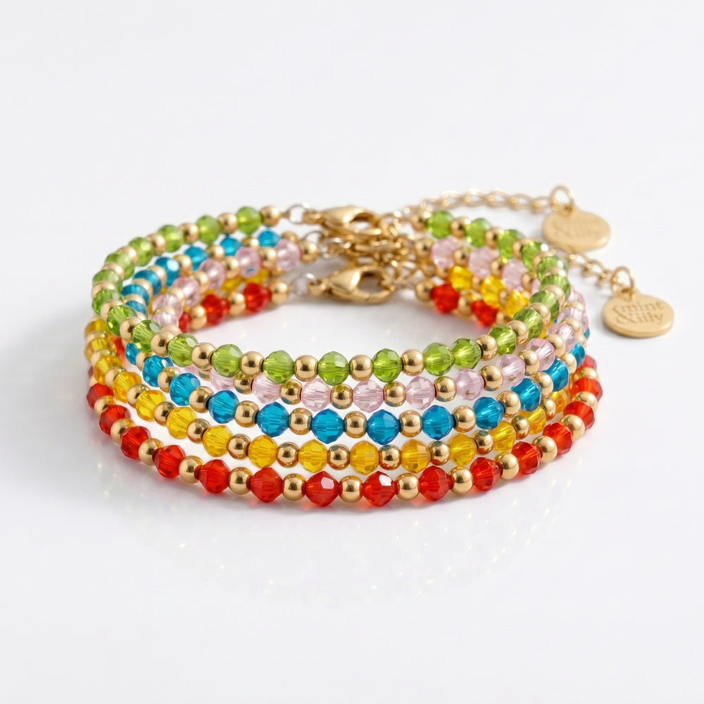 Birthstone and Gold Bead Bracelet - January Garnet