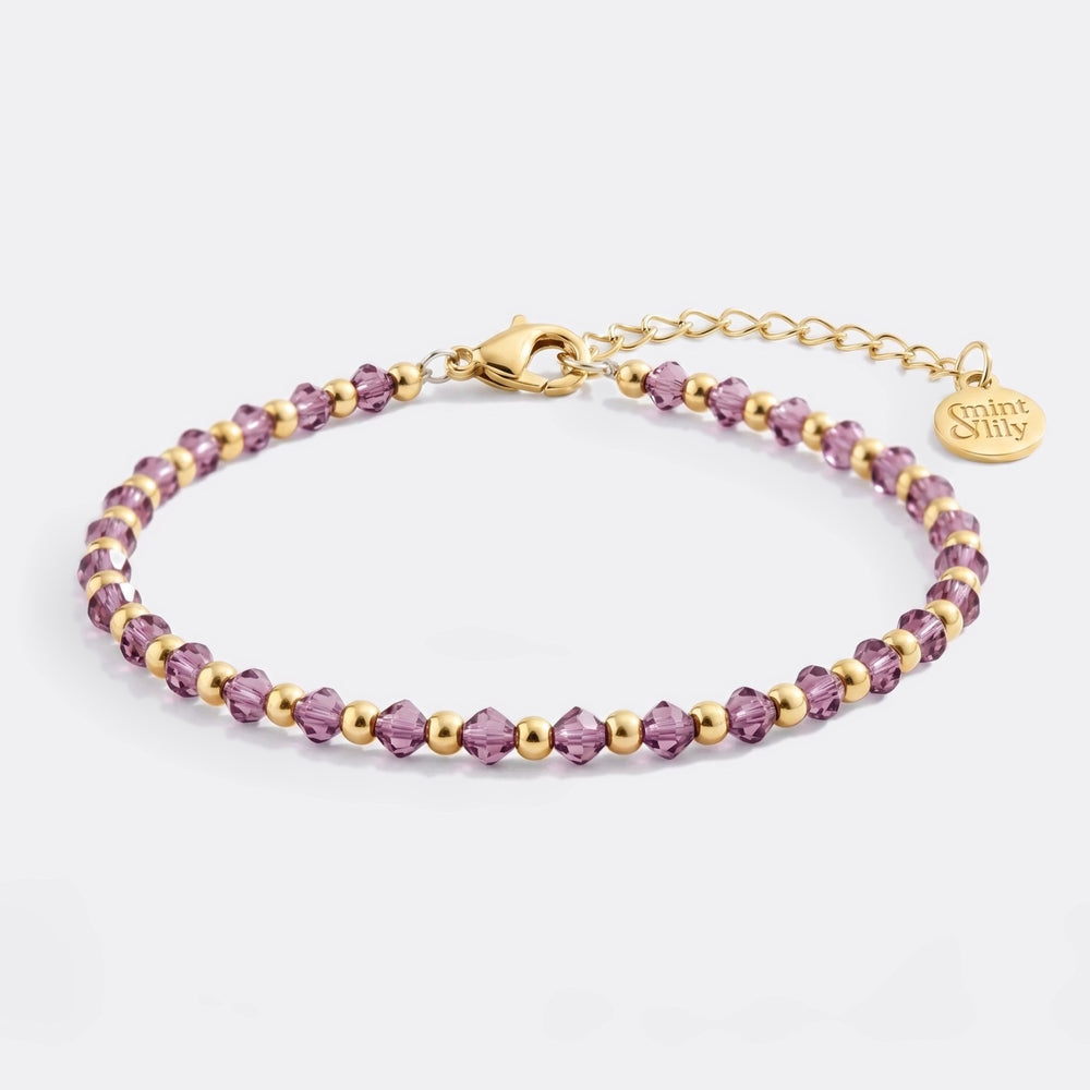 Birthstone and Gold Bead Bracelet - February Amethyst