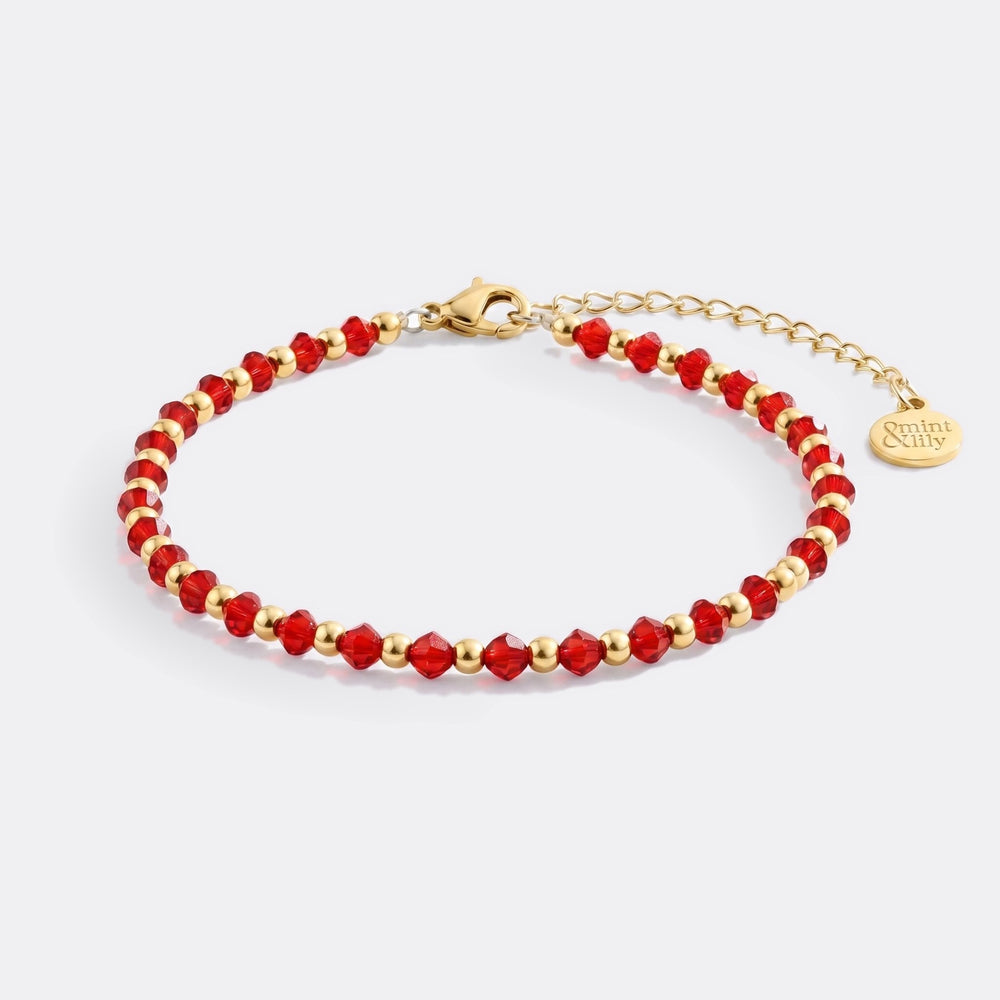 Birthstone and Gold Bead Bracelet - January Garnet