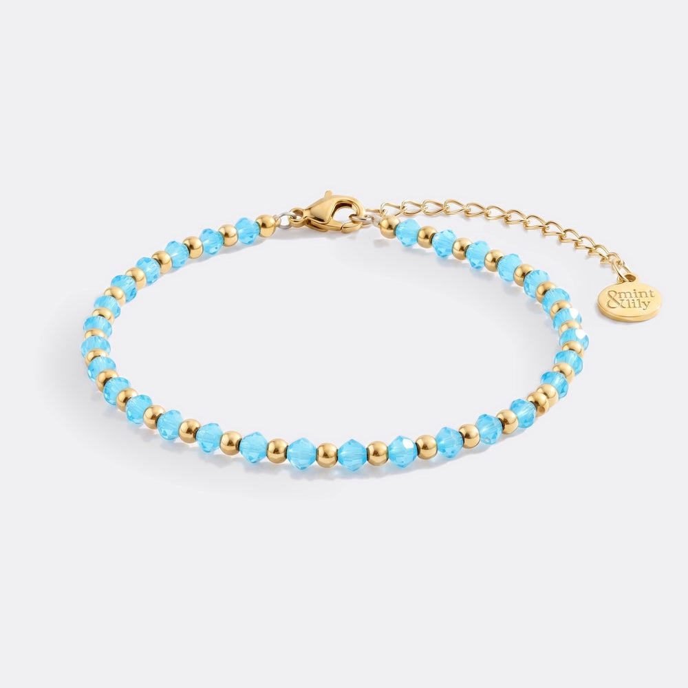 Birthstone and Gold Bead Bracelet - March Aquamarine