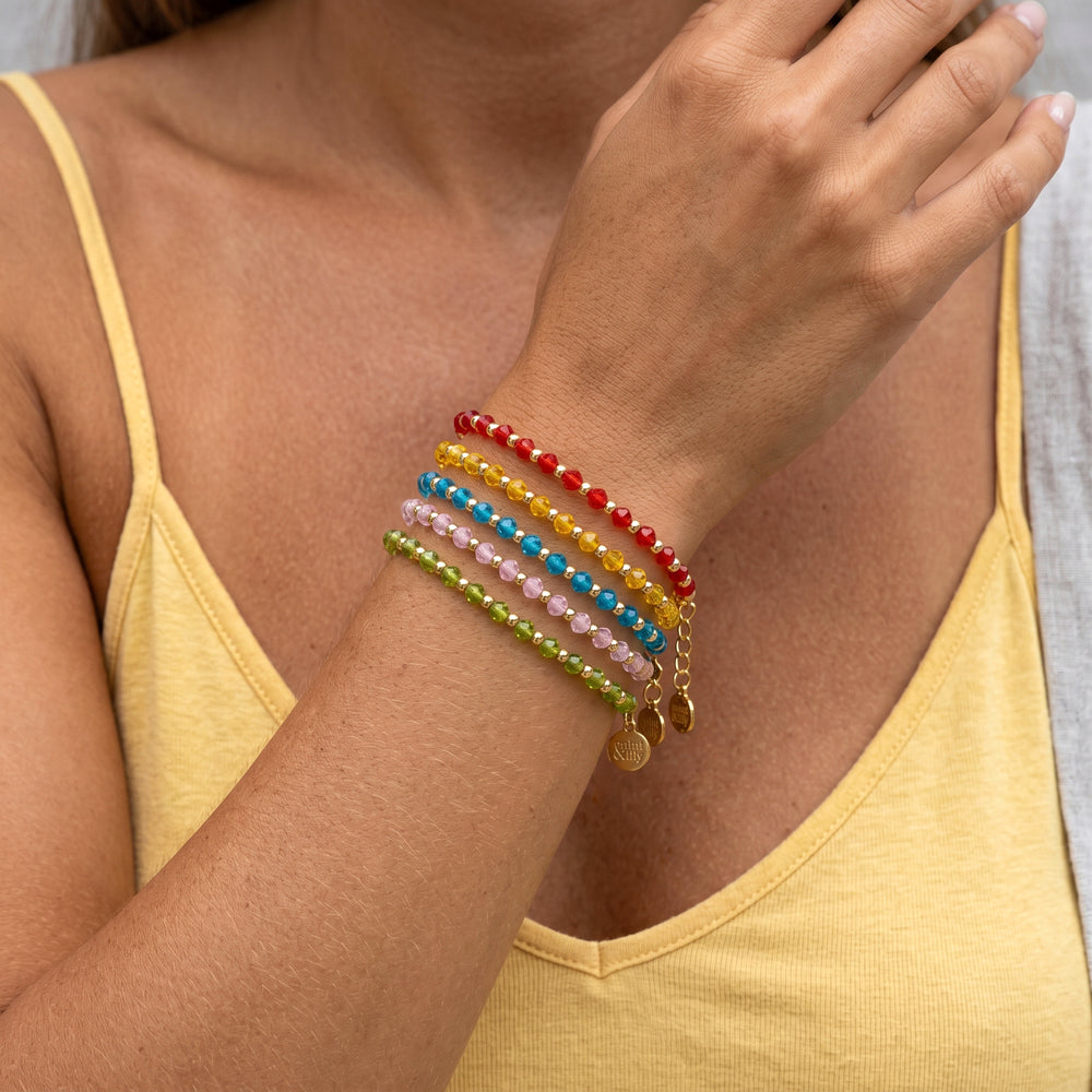 Birthstone and Gold Bead Bracelet - January Garnet