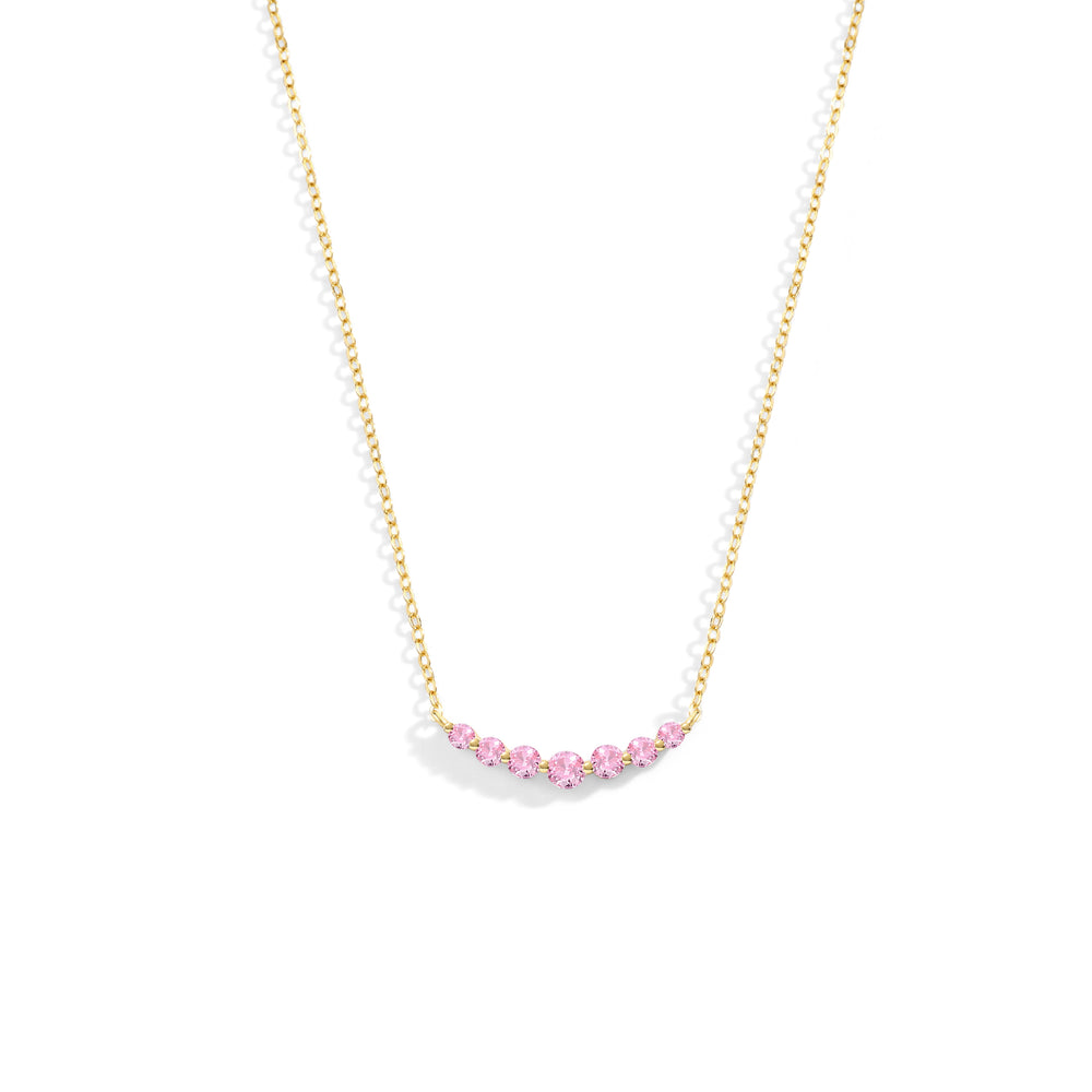 Birthstone Arc Necklace - Gold / October Pink Tourmaline / 16" + 2"