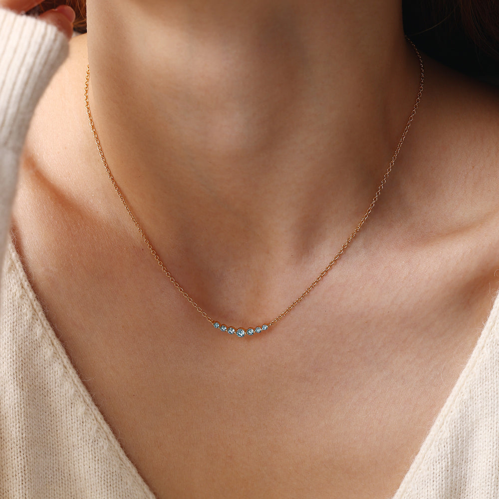 Birthstone Arc Necklace - Gold / March Aquamarine / 16" + 2"