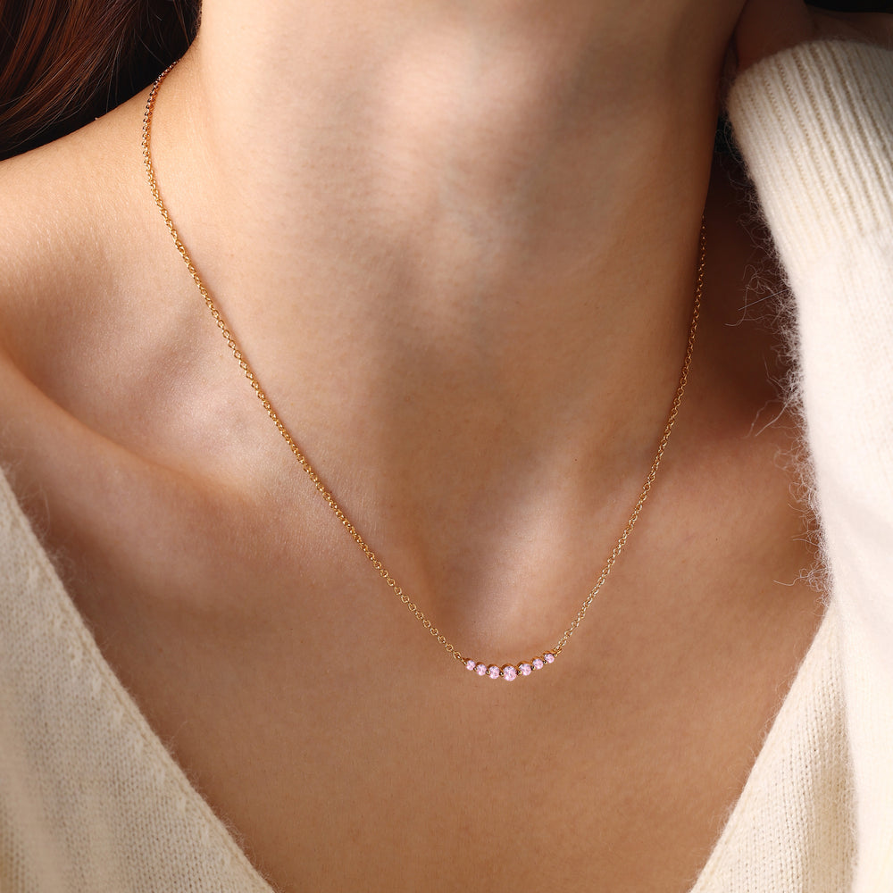 Birthstone Arc Necklace - Gold / October Pink Tourmaline / 16" + 2"