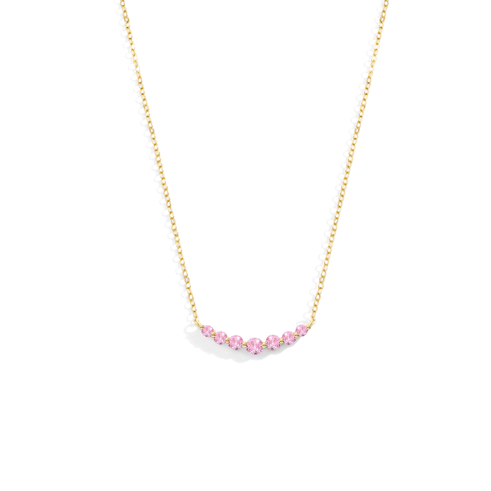 Birthstone Arc Necklace - Gold / October Pink Tourmaline / 16" + 2"