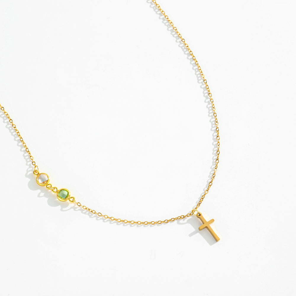 Birthstone Cross Necklace - Gold / 3 / 16" + 2"