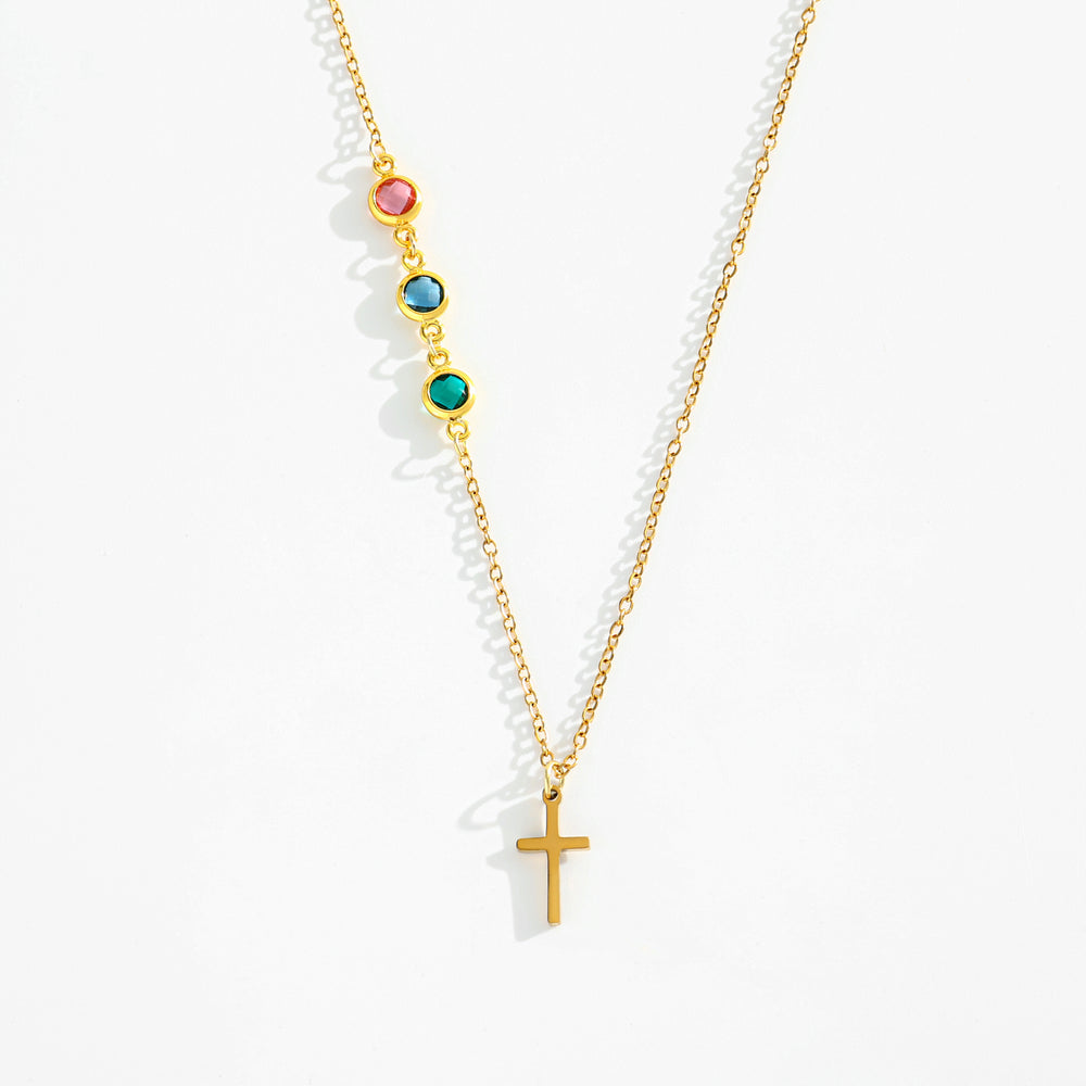 Birthstone Cross Necklace - Gold / 3 / 16" + 2"