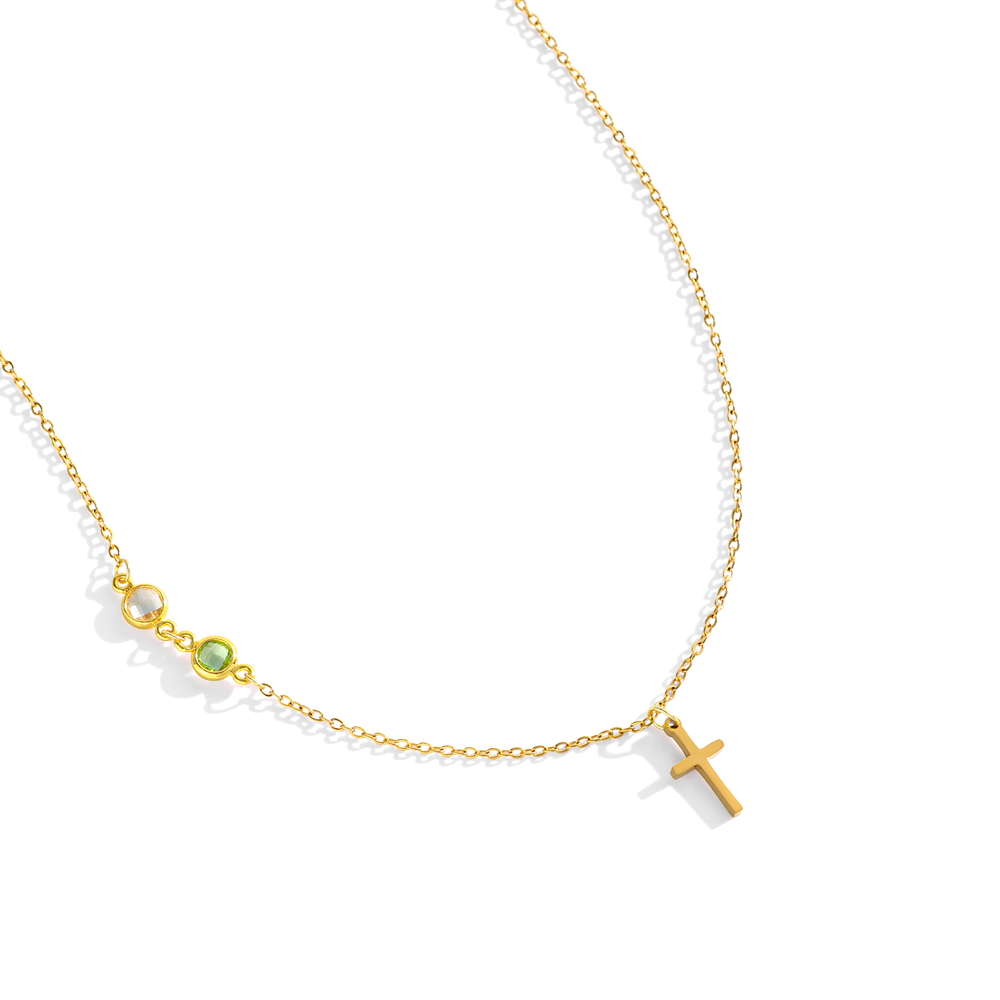 Birthstone Cross Necklace - Gold / 3 / 16" + 2"