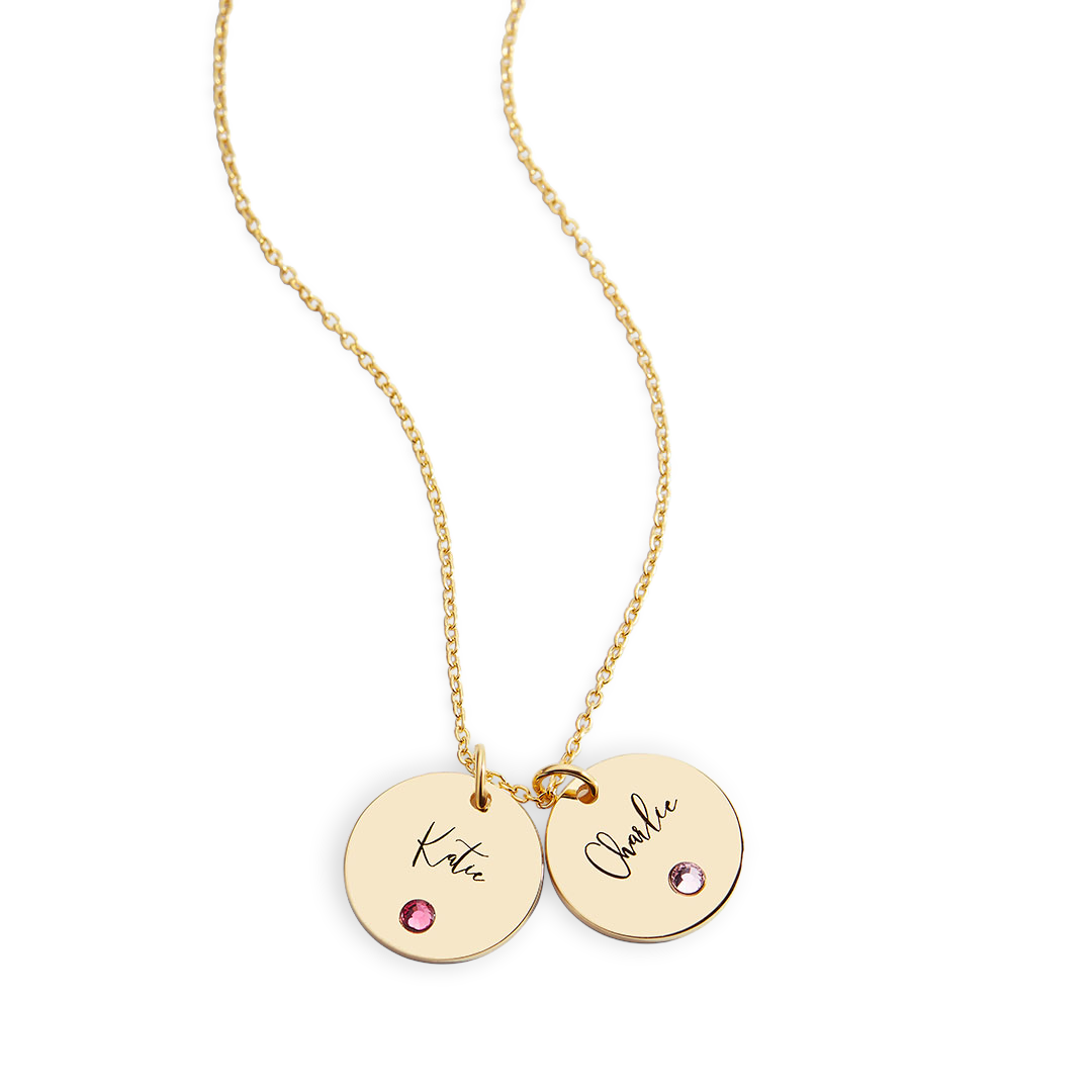 Birthstone Disc Name Necklace