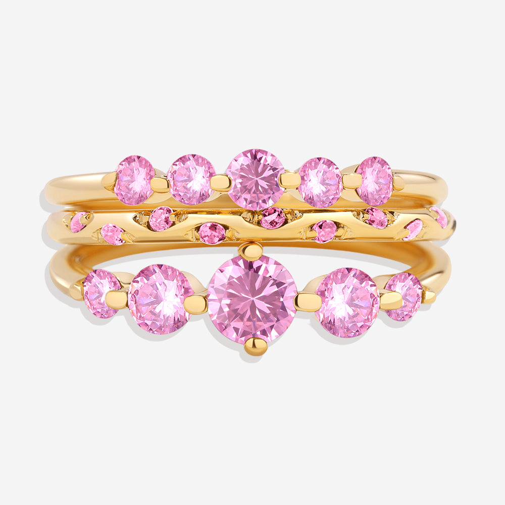 Birthstone Stacking Ring Set - October Pink Tourmaline / 7