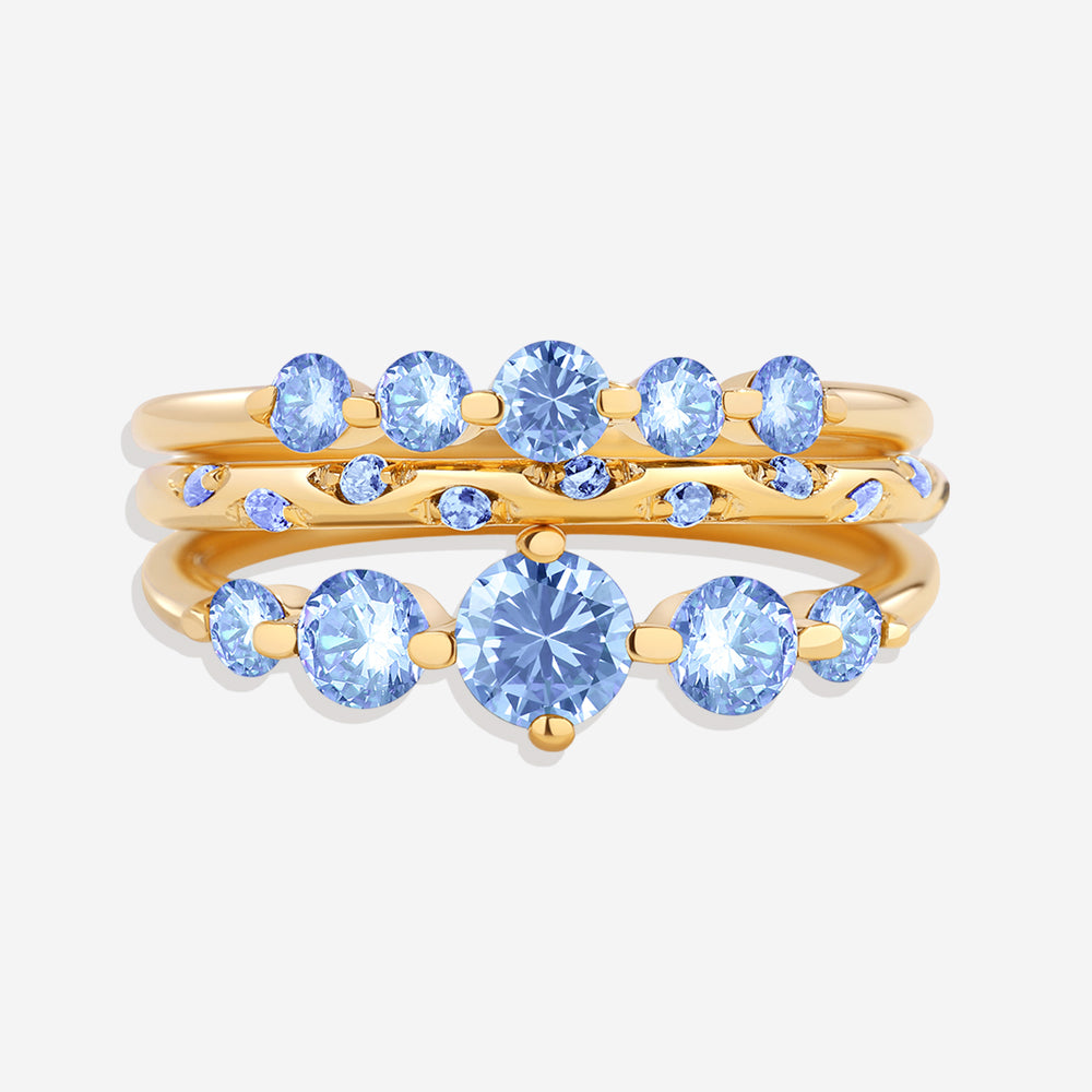 Birthstone Stacking Ring Set - March Aquamarine / 11