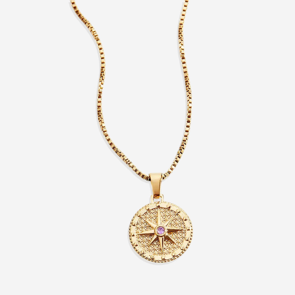 Birthstone Compass Pendant Necklace - February Amethyst / 19.5"