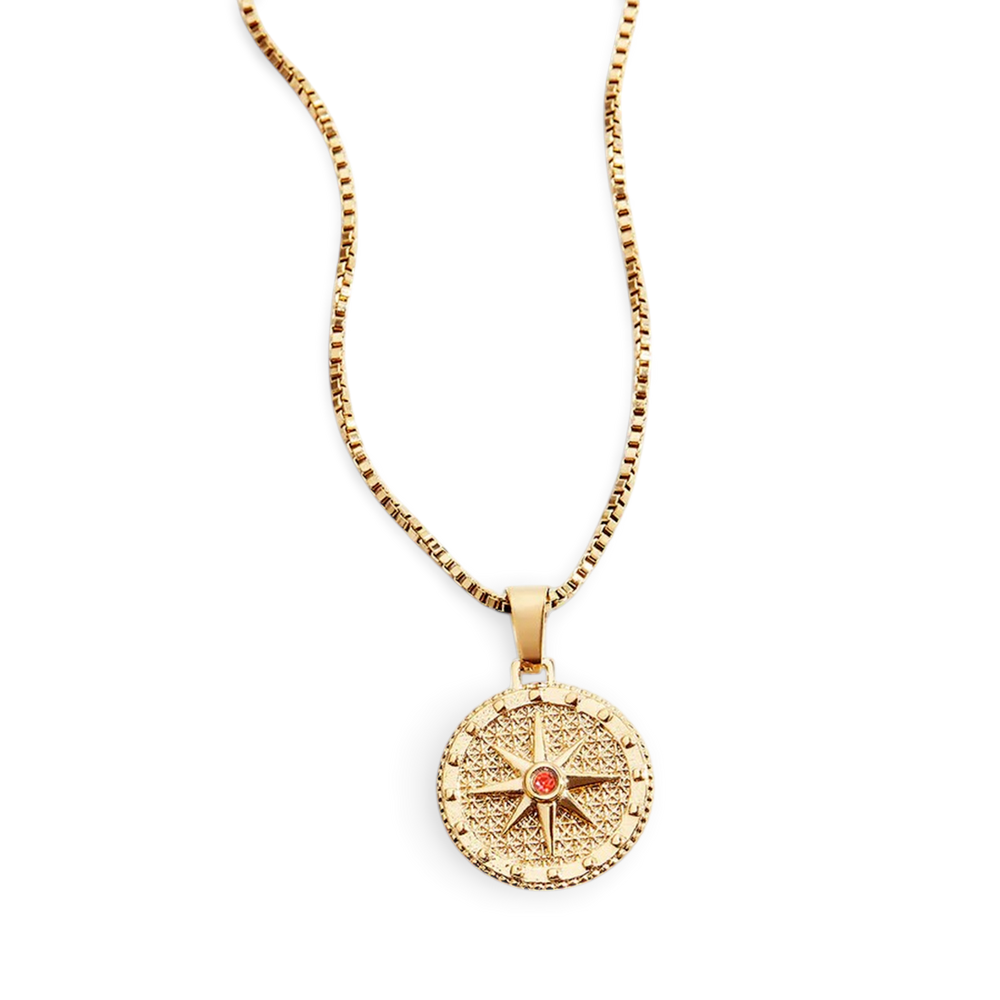 Birthstone Compass Pendant Necklace - January Garnet / 19.5"