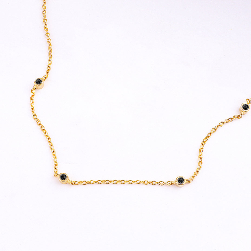 Black Diamond Bezel-Set Five Crystal Necklace - 18k Gold Over Sterling Silver