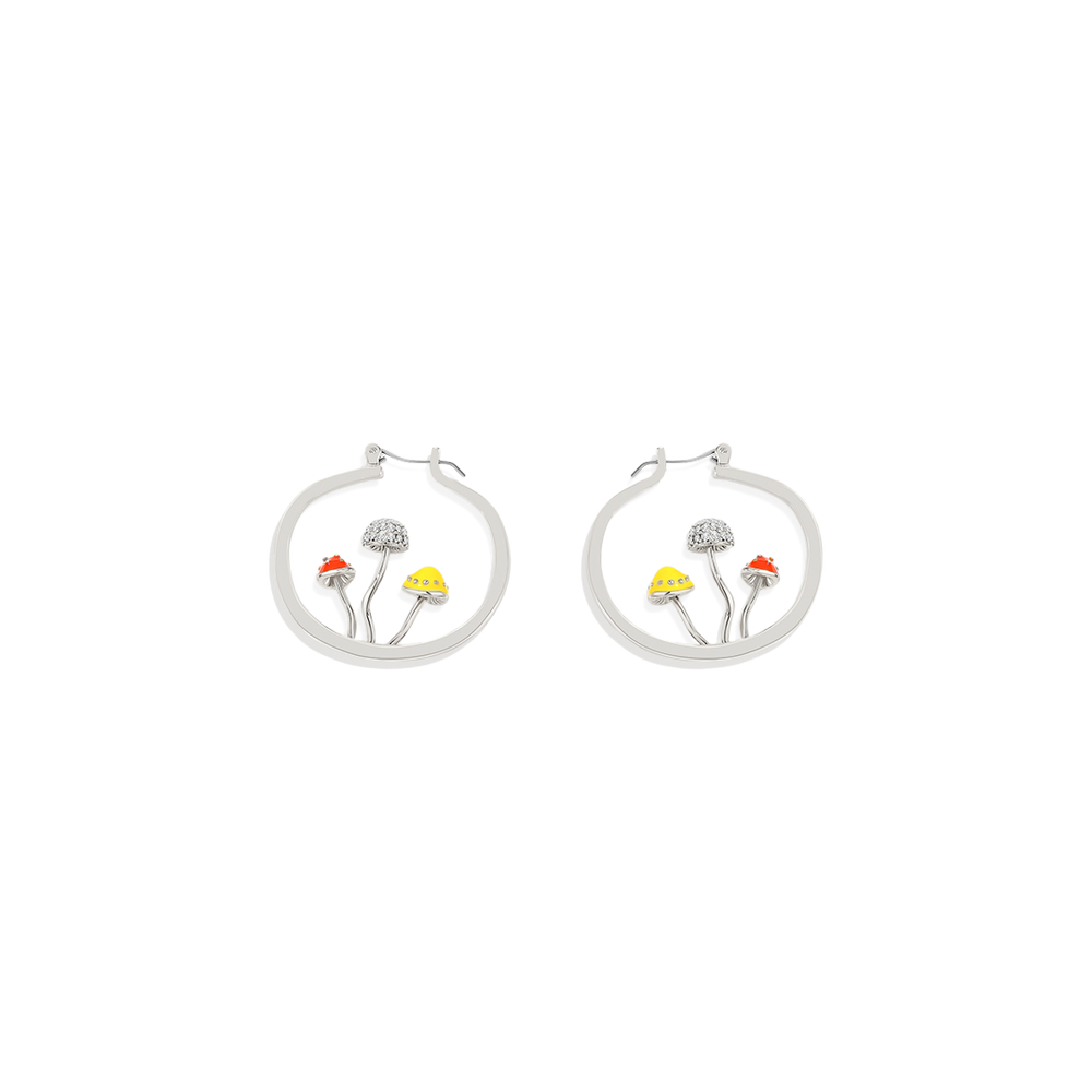 Boho Mushroom Hoop Earrings - Silver