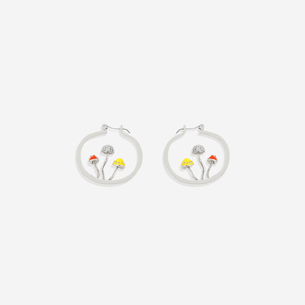 Boho Mushroom Hoop Earrings - Silver