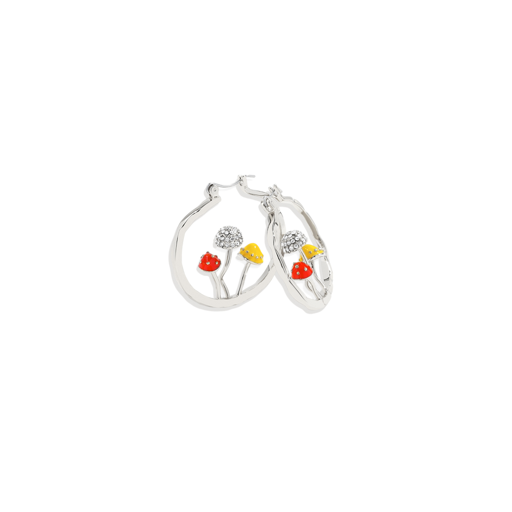 Boho Mushroom Hoop Earrings - Silver