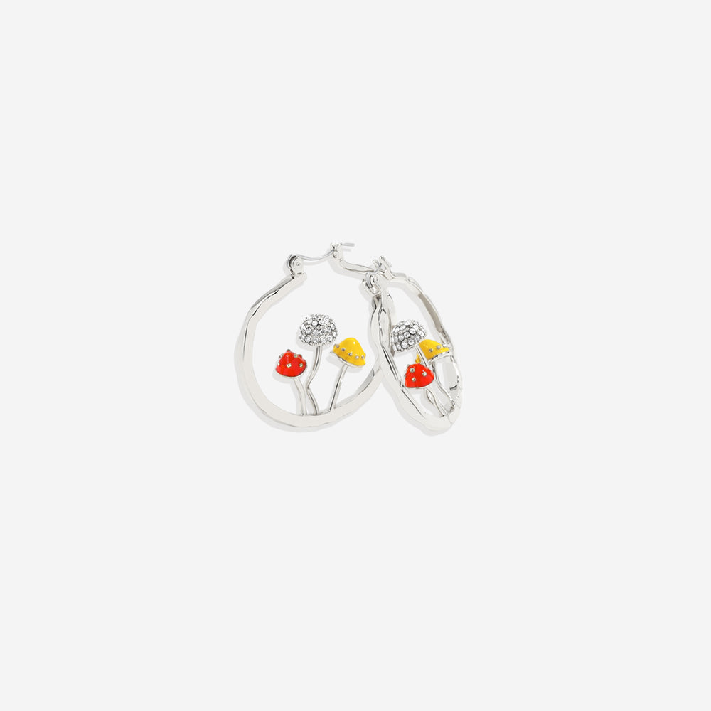 Boho Mushroom Hoop Earrings - Silver