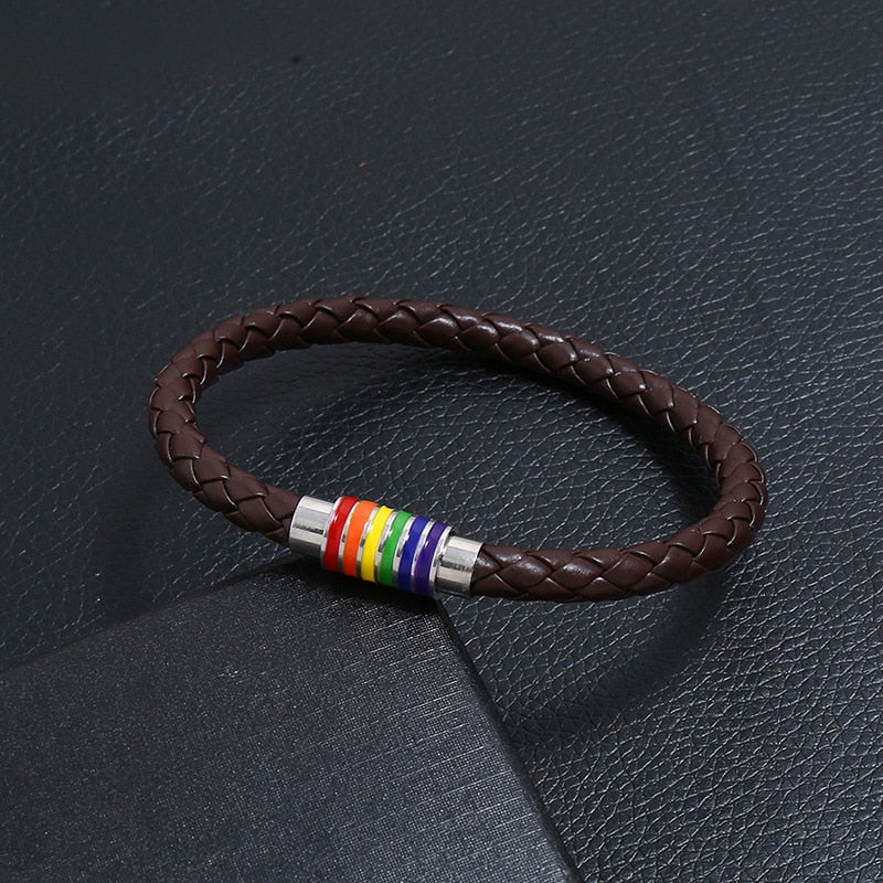 Braided Leather Rainbow Bracelet - Brown