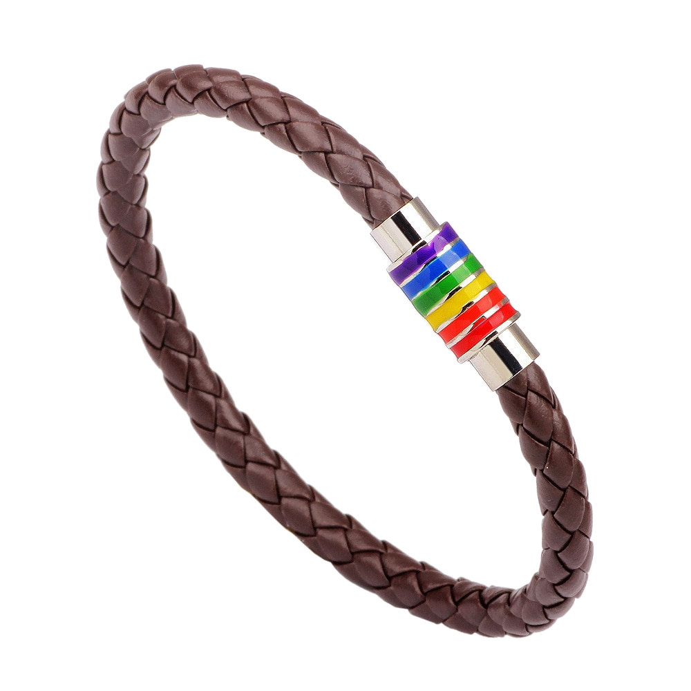 Braided Leather Rainbow Bracelet - Brown