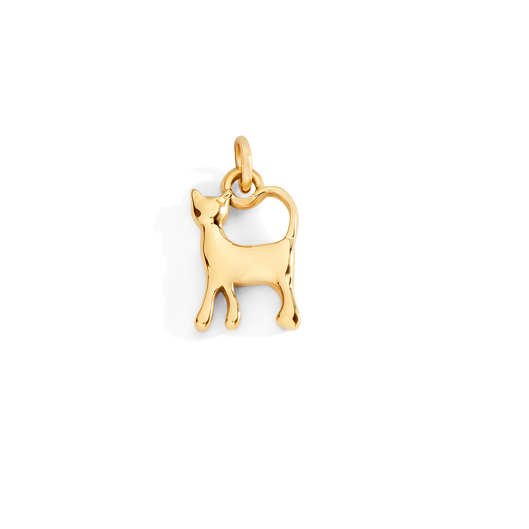 Gold cat-shaped pendant on a light gray background
