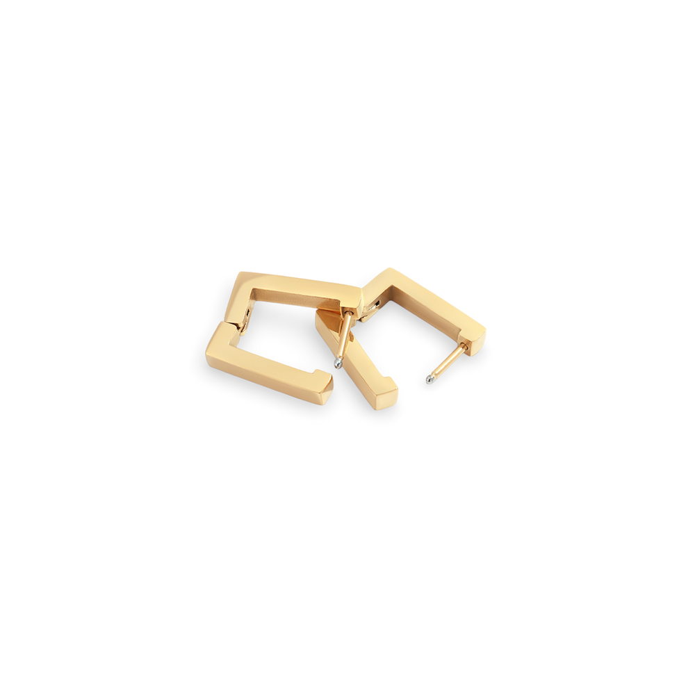 Chunky Square Huggie Earrings - Gold