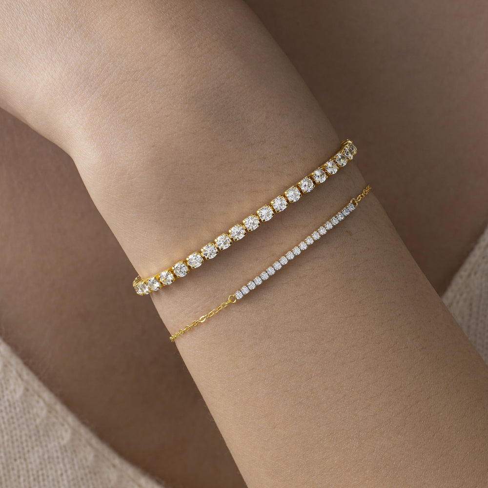 Classic Tennis & Petite Line Bracelet Stack - Gold / 7"