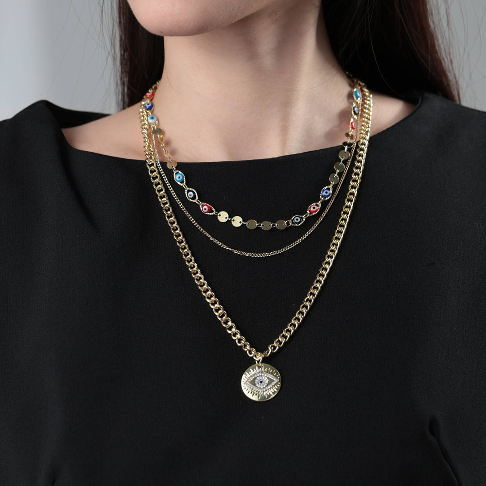Evil Eye Curb Chains Stacked Necklace - Default Title