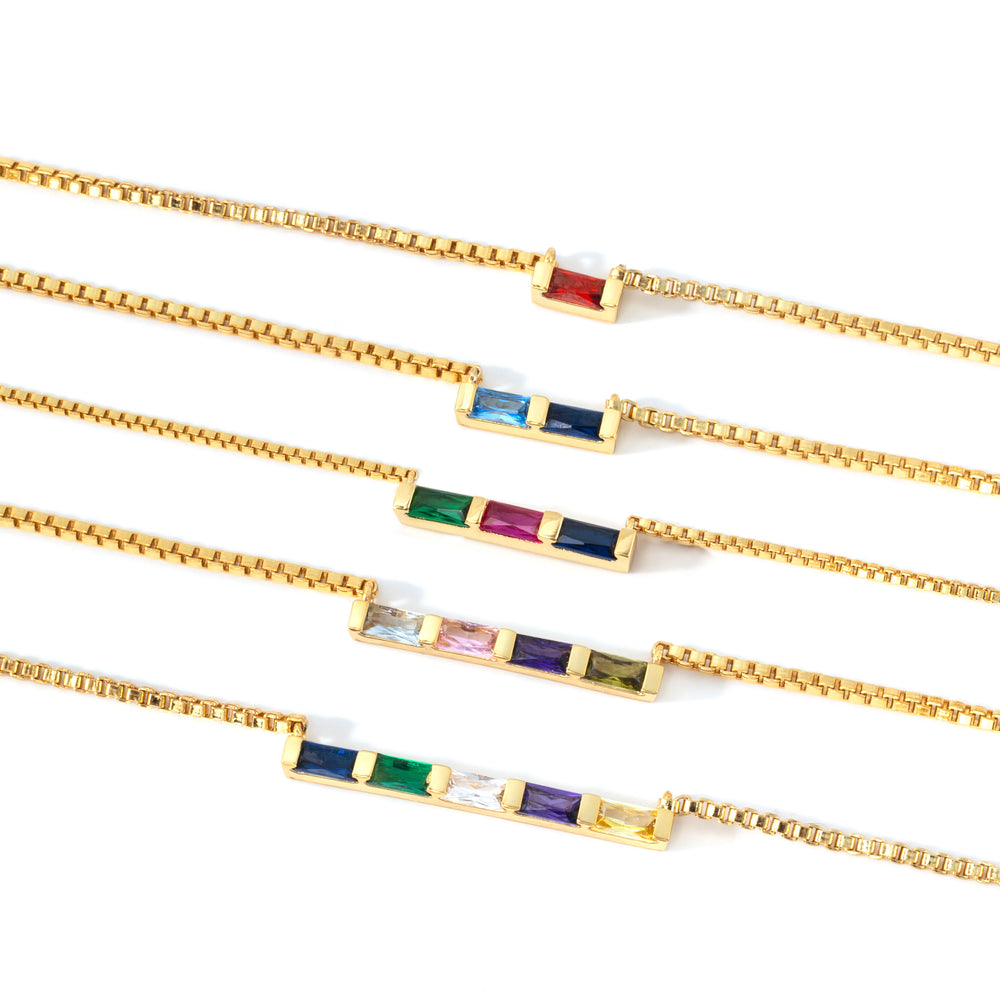 Dainty Baguette Birthstone Necklace - Gold / 1 / 18"