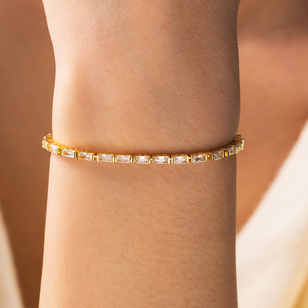 Dainty Baguette Tennis Bracelet - Gold / 6.5"+1"