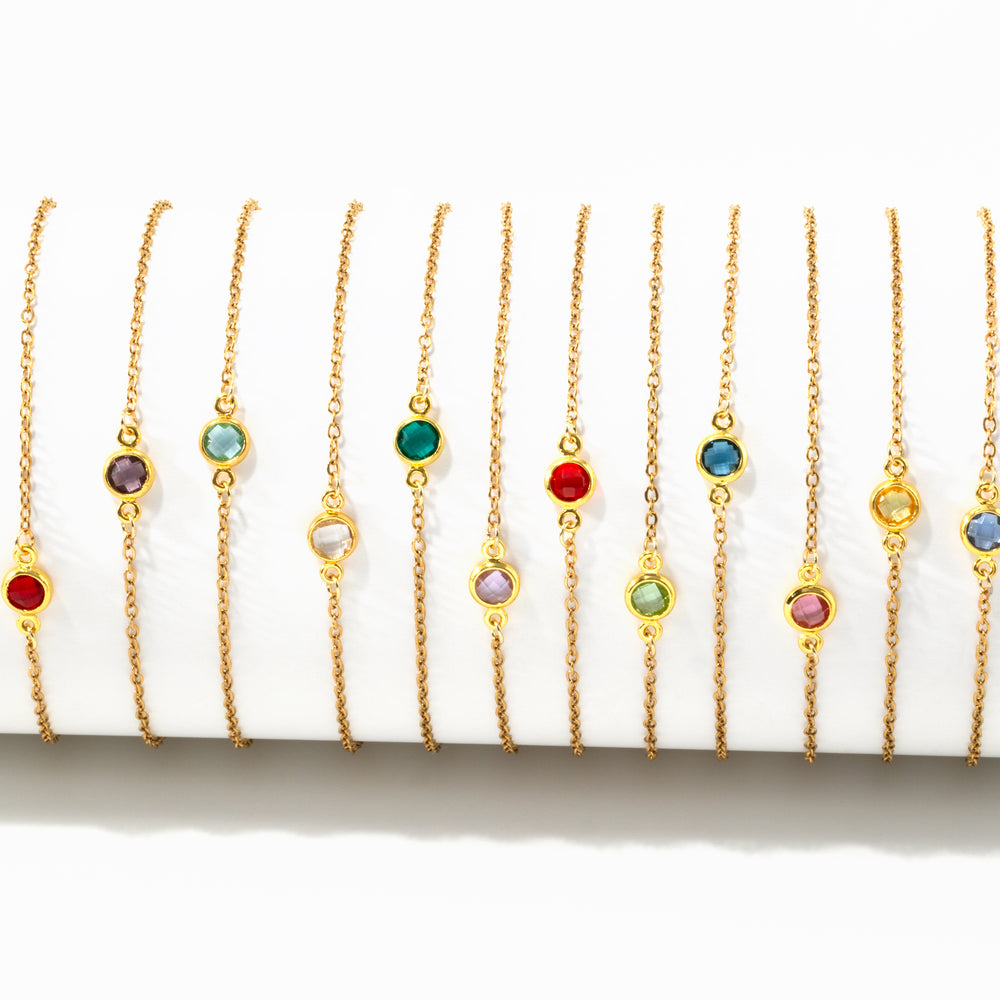Dainty Bezel Birthstone Bracelet - Gold / January Garnet / 6.5"+1"