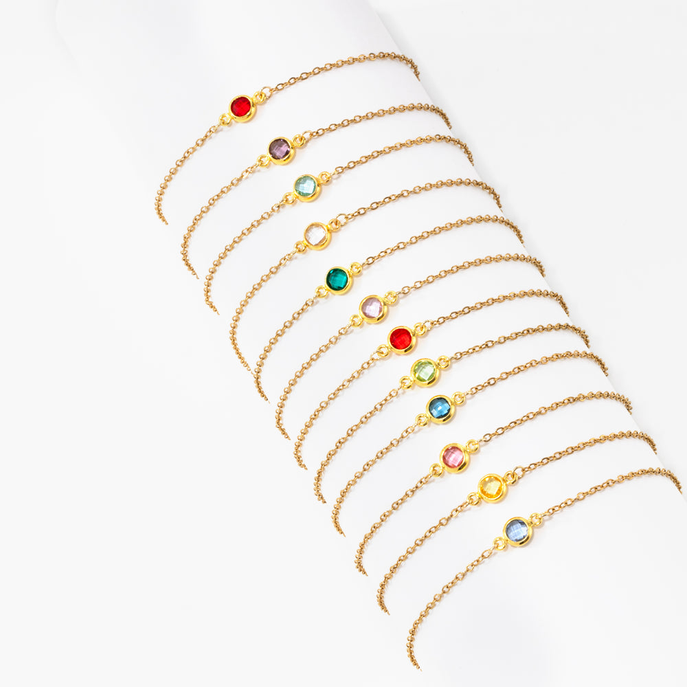 Dainty Bezel Birthstone Bracelet - Gold / January Garnet / 6.5"+1"