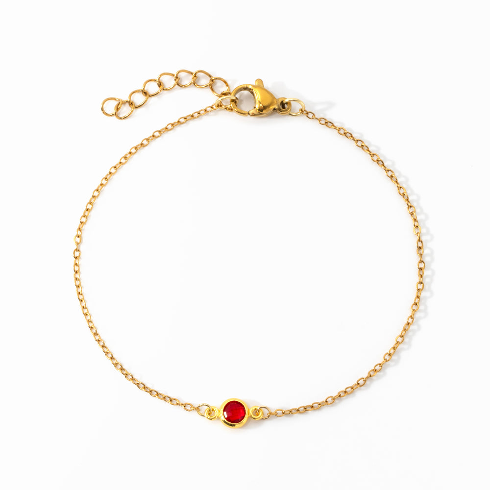 Dainty Bezel Birthstone Bracelet - Gold / January Garnet / 6.5"+1"