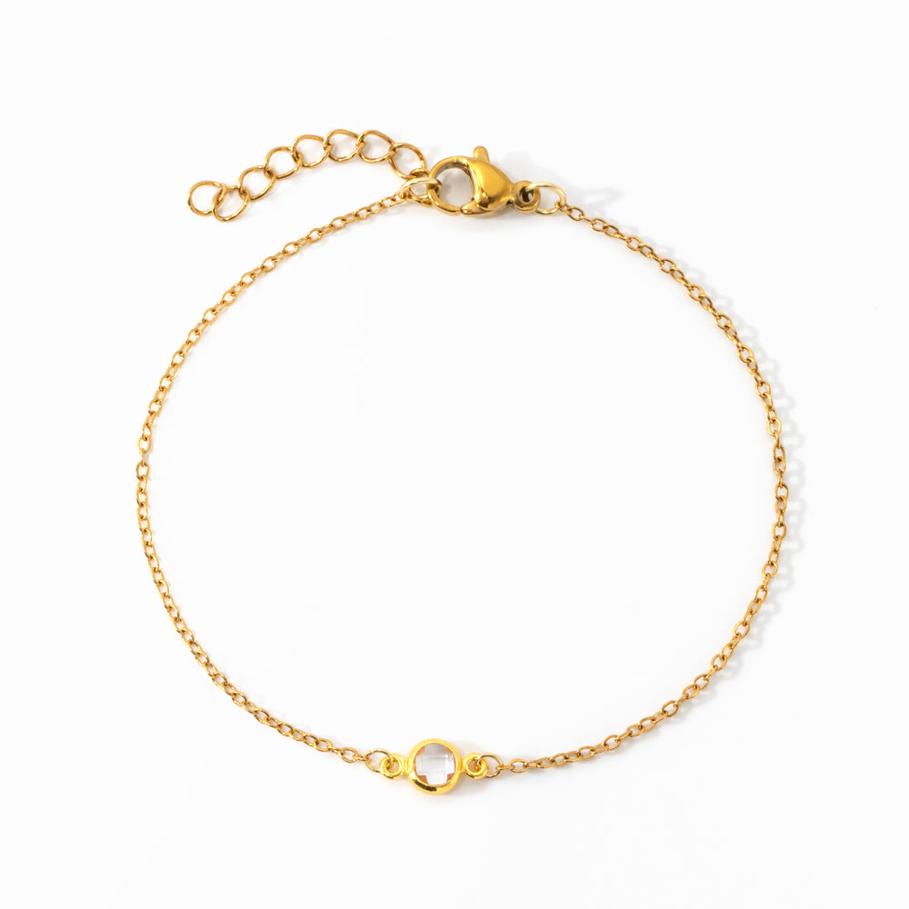 Dainty Bezel Solitaire Bracelet - Gold / 6.5"+1"