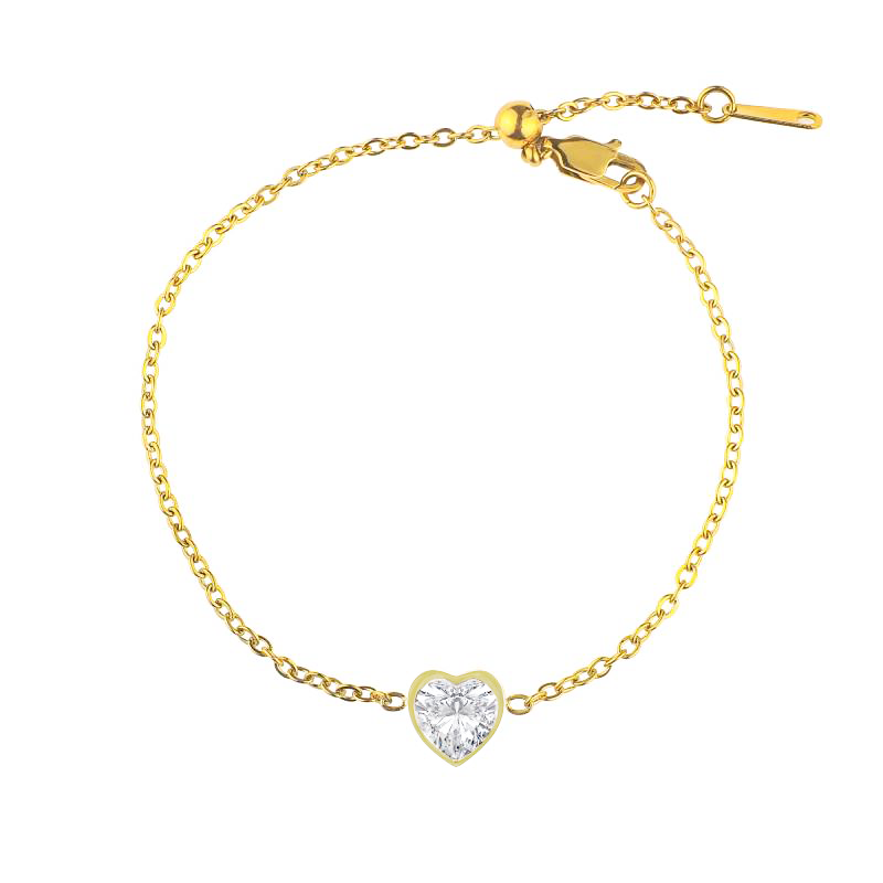 Dainty Heart Birthstone Bracelet - 18k Gold Plated / July