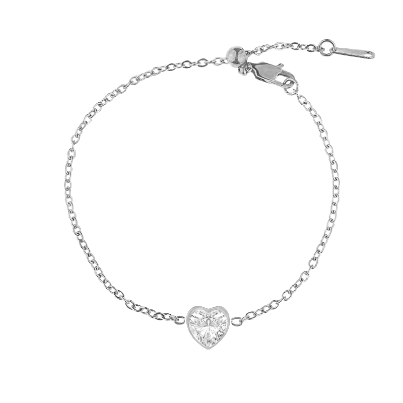 Dainty Heart Birthstone Bracelet - Silver / July