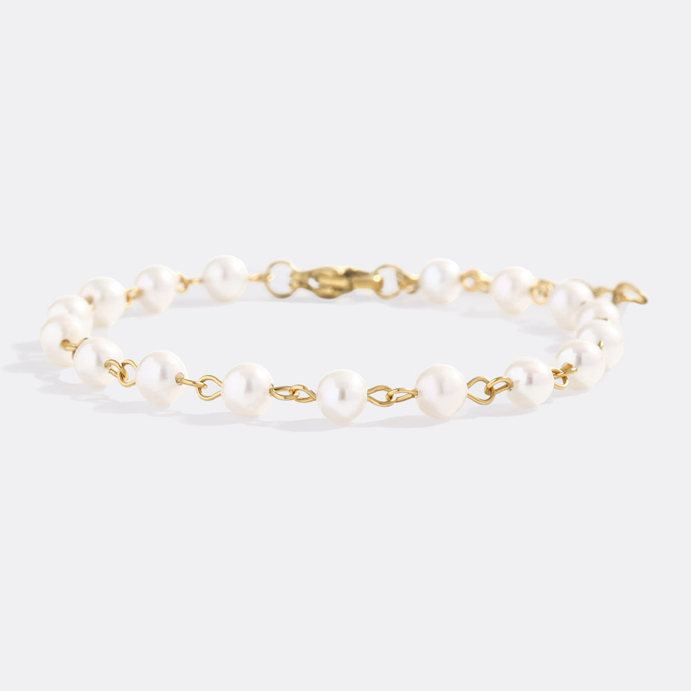 Dainty Pearl Station Bracelet - Gold