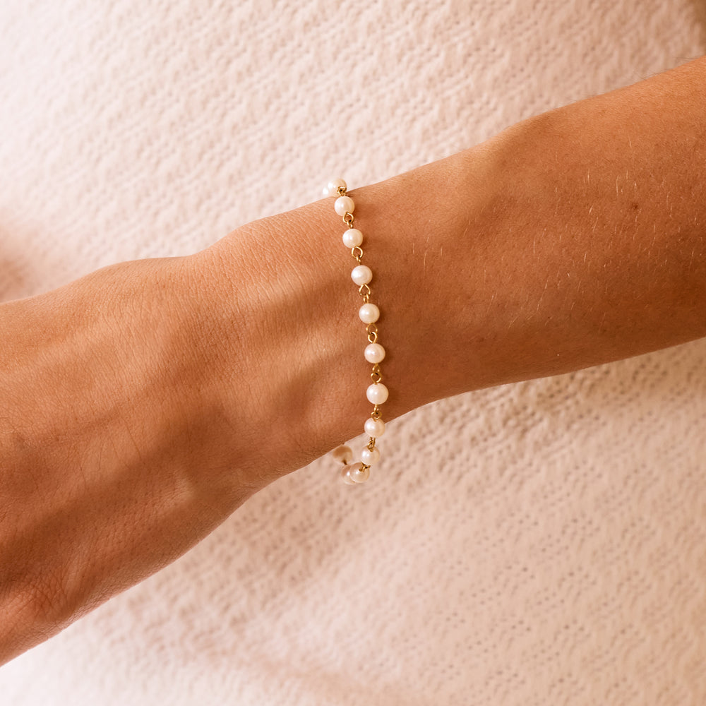Dainty Pearl Station Bracelet - Gold