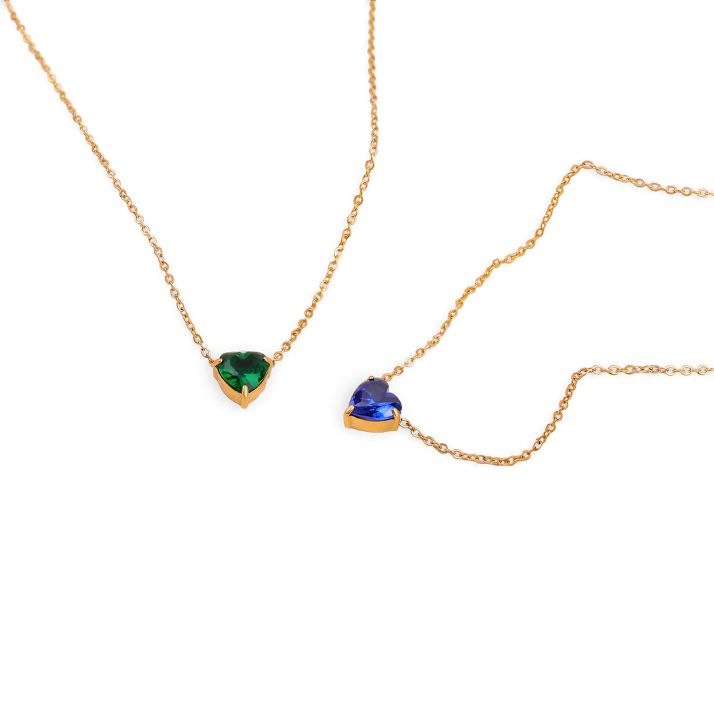 Dainty Birthstone Heart Necklace - January Garnet