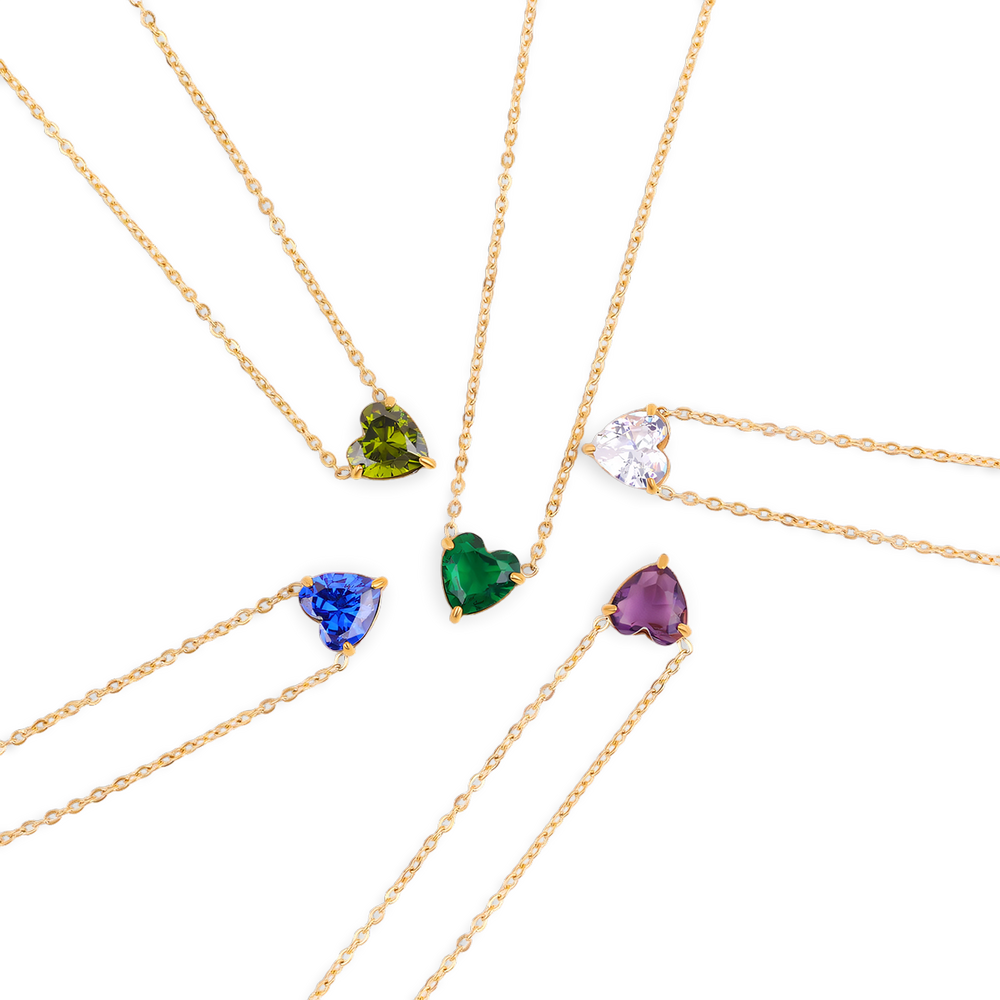 Dainty Birthstone Heart Necklace - January Garnet
