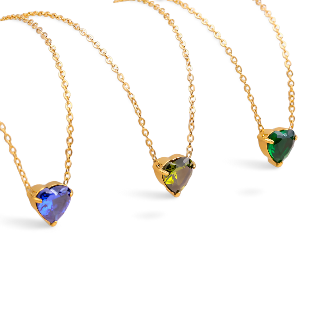 Dainty Birthstone Heart Necklace - January Garnet