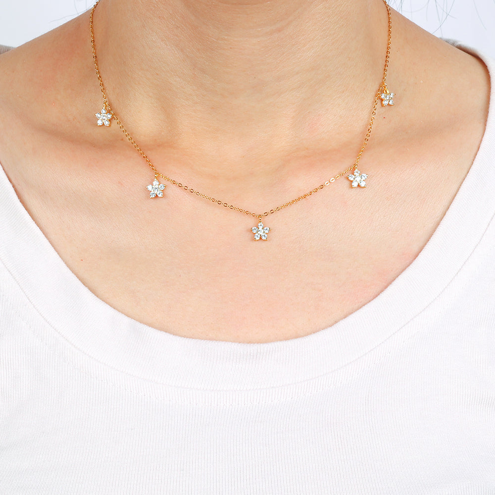 Diamond Flower Necklace - 18k Gold Over Sterling Silver