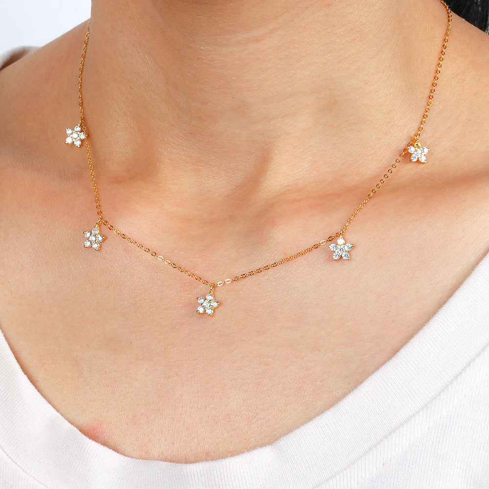 Diamond Flower Necklace - 18k Gold Over Sterling Silver